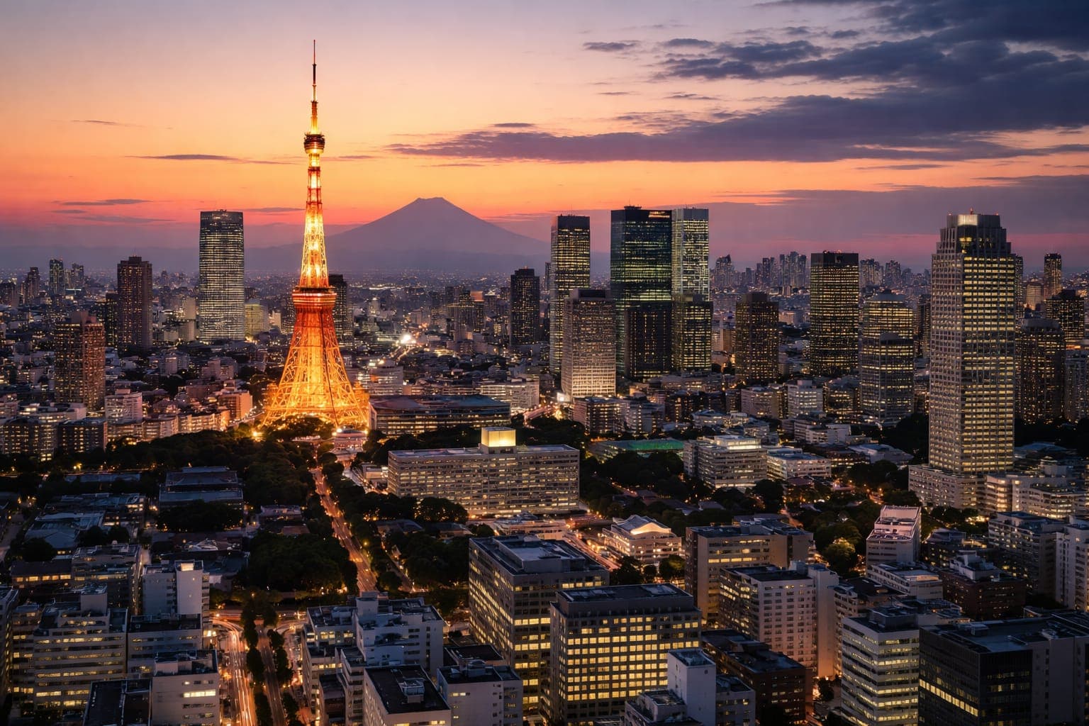 近代的なビルと街の灯りが広がる東京のスカイライン